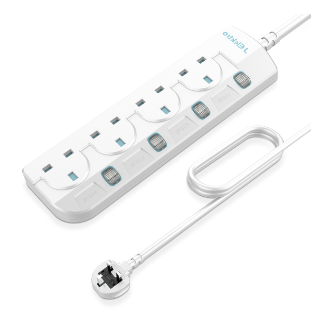4 Gang Wall Mount Power Strip with 3M Extension Lead Widely Spaced AC Sockets, Multi Outlet Extension Lead for Home Entertainment Center