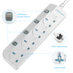 4 Gang Wall Mount Power Strip with 3M Extension Lead Widely Spaced AC Sockets, Multi Outlet Extension Lead for Home Entertainment Center