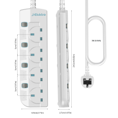 4 Gang Wall Mount Power Strip with 3M Extension Lead Widely Spaced AC Sockets, Multi Outlet Extension Lead for Home Entertainment Center