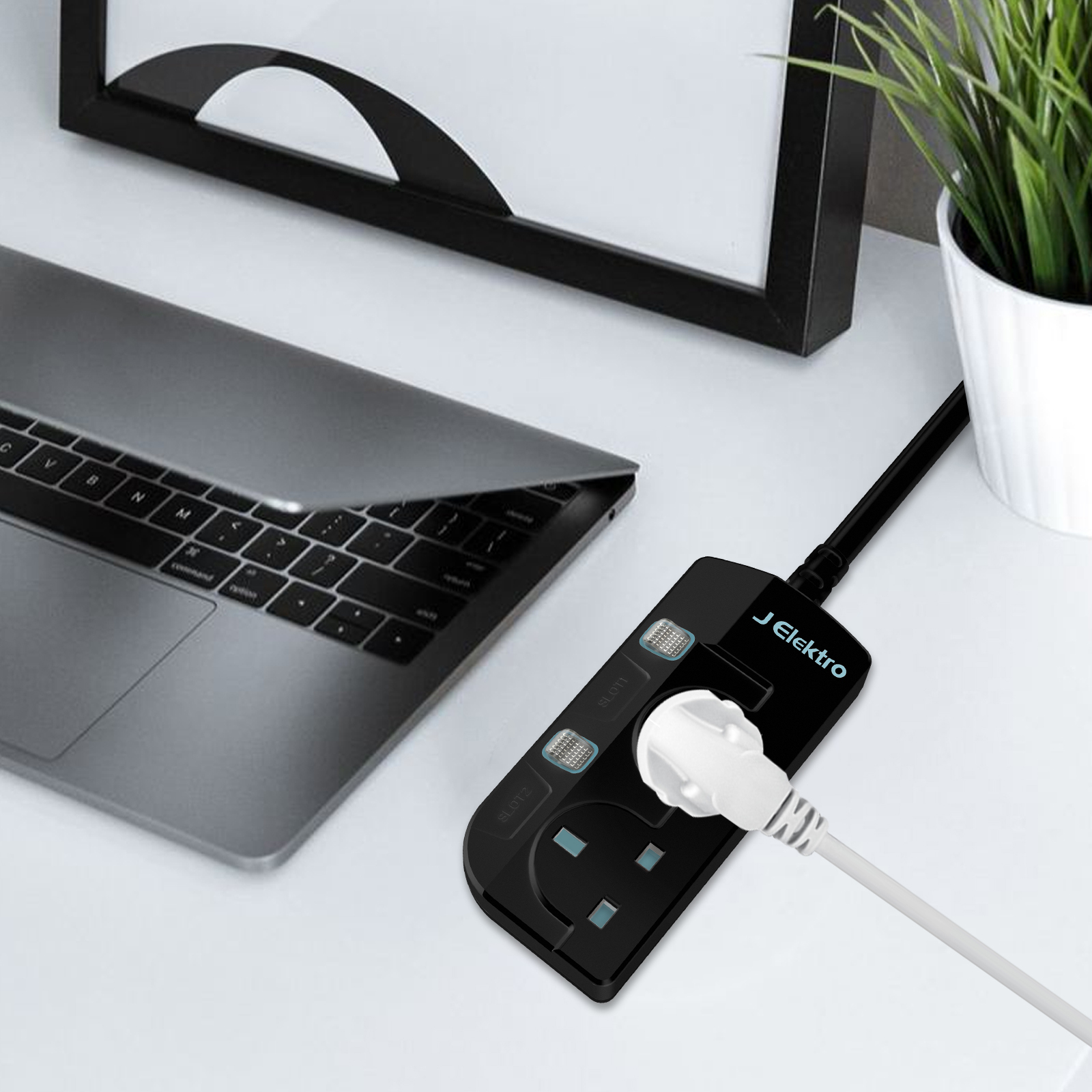 Slim Wall Mount Power Strip with 3M Extension Lead Widely Spaced AC Sockets, Multi Outlet Extension Lead for Home Entertainment Center