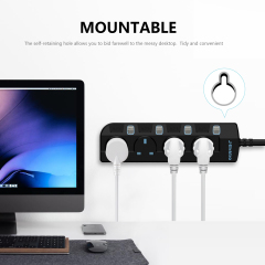 Slim Wall Mount Power Strip with 3M Extension Lead Widely Spaced AC Sockets, Multi Outlet Extension Lead for Home Entertainment Center