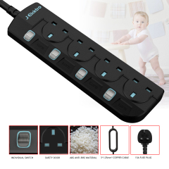 Slim Wall Mount Power Strip with 3M Extension Lead Widely Spaced AC Sockets, Multi Outlet Extension Lead for Home Entertainment Center