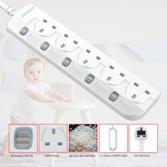 Slim Wall Mount Power Strip with 3M Extension Lead Widely Spaced AC Sockets, Multi Outlet Extension Lead for Home Entertainment Center