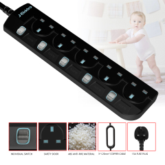 Slim Wall Mount Power Strip with 3M Extension Lead Widely Spaced AC Sockets, Multi Outlet Extension Lead for Home Entertainment Center