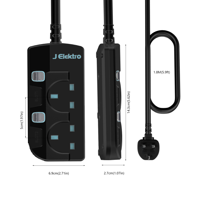 Slim Wall Mount Power Strip with 3M Extension Lead Widely Spaced AC Sockets, Multi Outlet Extension Lead for Home Entertainment Center
