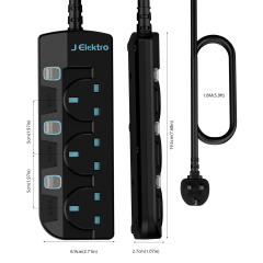Slim Wall Mount Power Strip with 3M Extension Lead Widely Spaced AC Sockets, Multi Outlet Extension Lead for Home Entertainment Center