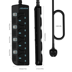 Slim Wall Mount Power Strip with 3M Extension Lead Widely Spaced AC Sockets, Multi Outlet Extension Lead for Home Entertainment Center