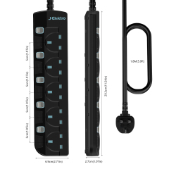 Slim Wall Mount Power Strip with 3M Extension Lead Widely Spaced AC Sockets, Multi Outlet Extension Lead for Home Entertainment Center