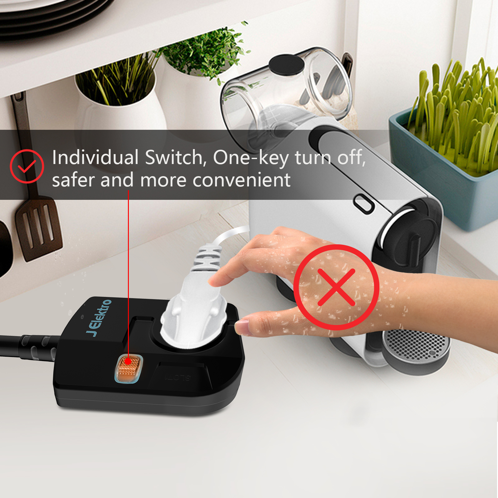 Slim Wall Mount Power Strip with 3M Extension Lead Widely Spaced AC Sockets, Multi Outlet Extension Lead for Home Entertainment Center