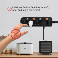Slim Wall Mount Power Strip with 3M Extension Lead Widely Spaced AC Sockets, Multi Outlet Extension Lead for Home Entertainment Center