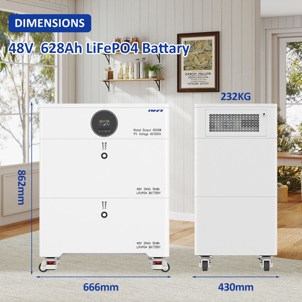RND-T30 30kWh 可堆叠式储能系统 | 48V 628Ah | 6kW 混合逆变器