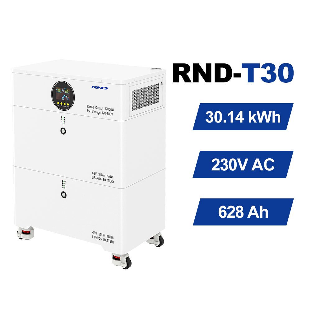 RND-T30 30kWh 可堆叠式储能系统 | 48V 628Ah | 6kW 混合逆变器