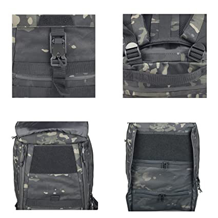 Military Backpack for Men Survival Backpacks with Multi Grid Storage Design for Hiking Ridding Travel Work School (Black Camo)