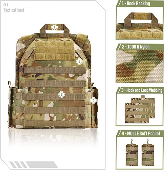 Tactical Vest Quick Release Airsoft Vest Adjustable Breathable Military Weighted Vest for CS/Training