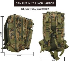 Tactical Backpack, 30L Military Waterproof Army Backpacks with MOLLE System for Outdoors, Hiking, Travel, Camping, and Survival in the Wild (Camo Green)