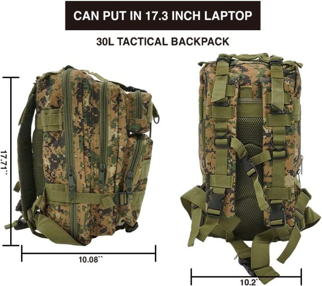 Tactical Backpack, 30L Military Waterproof Army Backpacks with MOLLE System for Outdoors, Hiking, Travel, Camping, and Survival in the Wild (Camo Green)