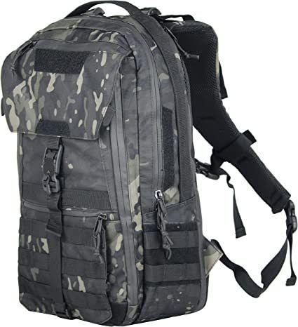 Military Backpack for Men Survival Backpacks with Multi Grid Storage Design for Hiking Ridding Travel Work School (Black Camo)