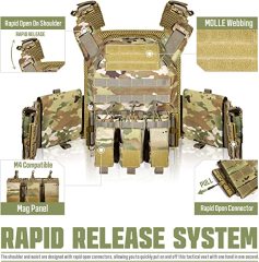Tactical Vest Quick Release Airsoft Vest Adjustable Breathable Military Weighted Vest for CS/Training