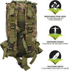 Tactical Backpack, 30L Military Waterproof Army Backpacks with MOLLE System for Outdoors, Hiking, Travel, Camping, and Survival in the Wild (Camo Green)