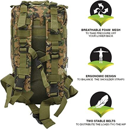 Tactical Backpack, 30L Military Waterproof Army Backpacks with MOLLE System for Outdoors, Hiking, Travel, Camping, and Survival in the Wild (Camo Green)