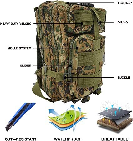Tactical Backpack, 30L Military Waterproof Army Backpacks with MOLLE System for Outdoors, Hiking, Travel, Camping, and Survival in the Wild (Camo Green)