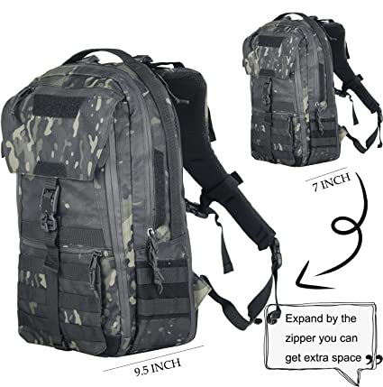 Military Backpack for Men Survival Backpacks with Multi Grid Storage Design for Hiking Ridding Travel Work School (Black Camo)