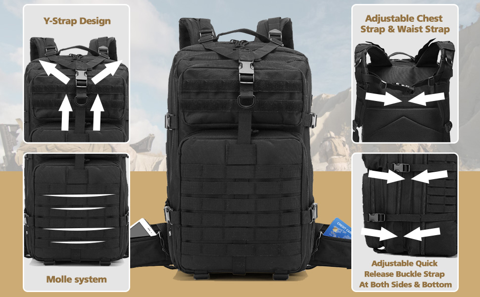 Military Tactical Backpack, Large Military Pack Army 3 Day Assault Pack Molle Bag Rucksack