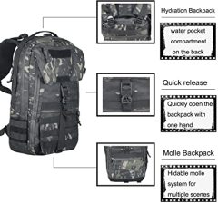 Military Backpack for Men Survival Backpacks with Multi Grid Storage Design for Hiking Ridding Travel Work School (Black Camo)