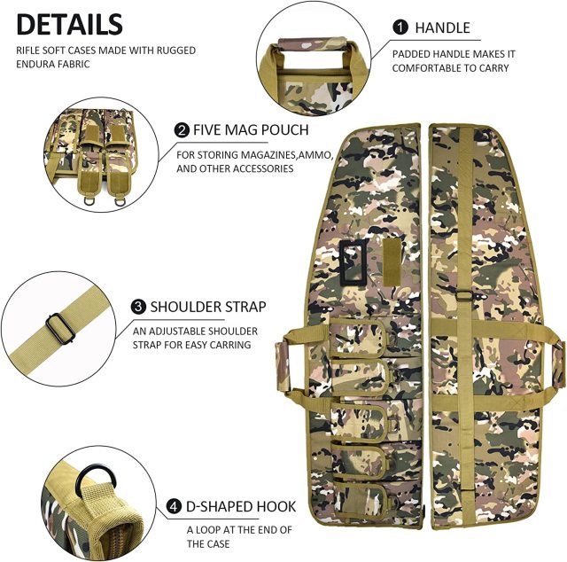 Rifle Case Tactical Gun Case for AR15 with 5 Pouches Heavy Duty Rifle Bag for Hunting Shooting Range Sports Storage and Transport