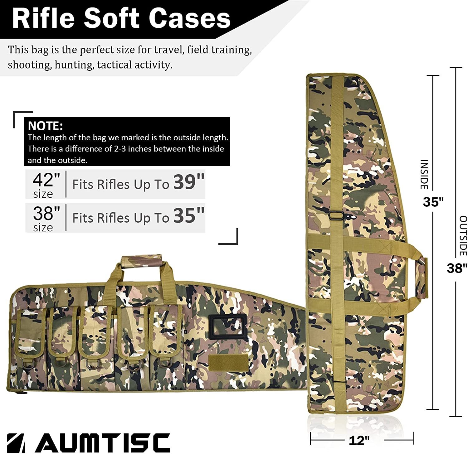 Rifle Case Tactical Gun Case for AR15 with 5 Pouches Heavy Duty Rifle Bag for Hunting Shooting Range Sports Storage and Transport