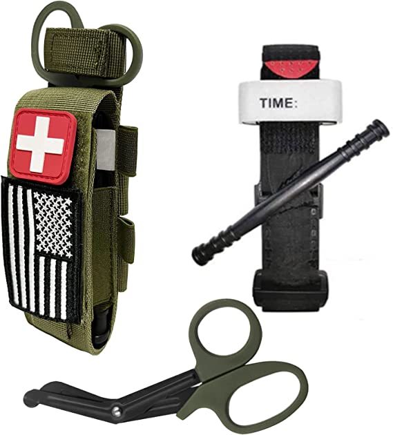 Upgrade Lasr Cut Design Tourniquet Pouch & Trauma Medical Shear Flashlight Pouch Holder