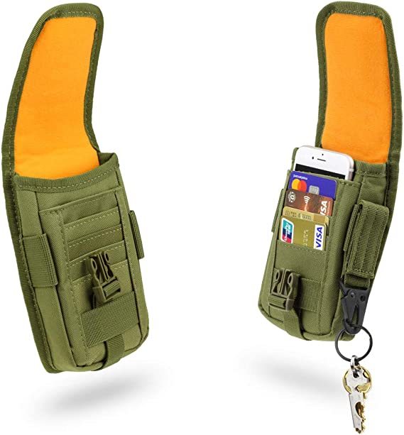 Tactical Phone Pouch Molle, Smartphone Holster Bag EDC Utility Cellphone Lock Card Holder Organizer Fit for Waist Belt Case