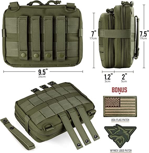 Tactical Molle Admin Pouch of Laser Cut Design, Utility Pouches Molle Attachment Military Medical EMT Organizer with Map Pocket EDC EMT Pack IFAK Tool Holder