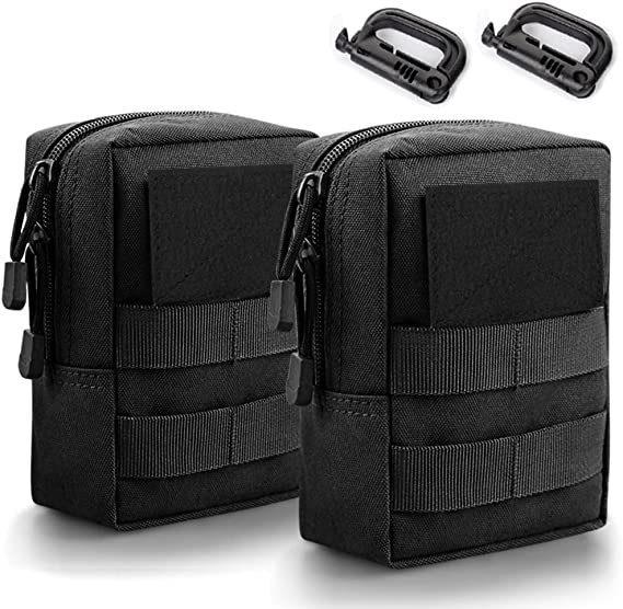 Molle Pouches, 2 Pack Tactical Waist Bag Water-Resistant EDC Small Pouch Bags with D-Ring Hooks