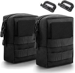 Molle Pouches, 2 Pack Tactical Waist Bag Water-Resistant EDC Small Pouch Bags with D-Ring Hooks