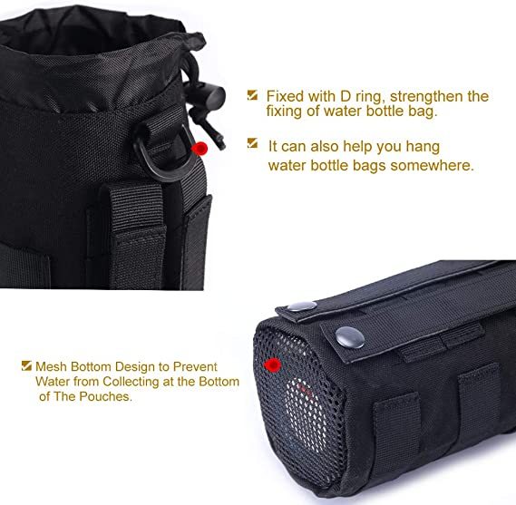 Upgraded Sports Water Bottles Pouch Bag, Tactical Drawstring Molle Water Bottle Holder Tactical Pouches, Travel Mesh Water Bottle Bag Tactical Hydration Carrier