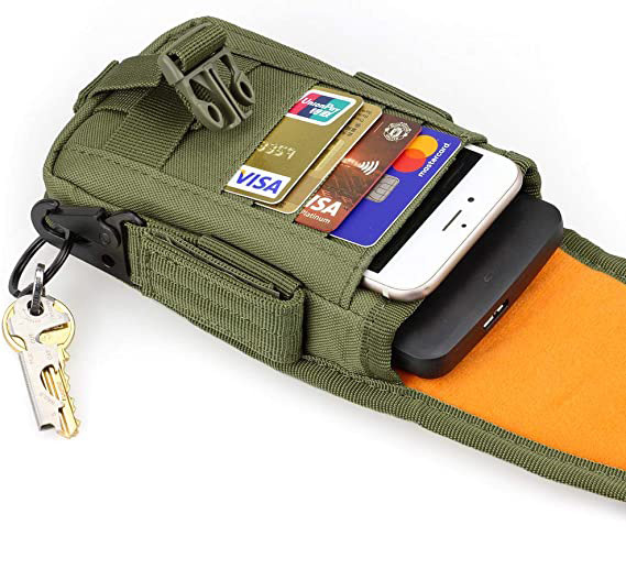 Tactical Phone Pouch Molle, Smartphone Holster Bag EDC Utility Cellphone Lock Card Holder Organizer Fit for Waist Belt Case
