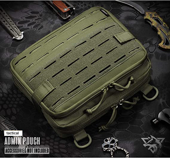 Tactical Molle Admin Pouch of Laser Cut Design, Utility Pouches Molle Attachment Military Medical EMT Organizer with Map Pocket EDC EMT Pack IFAK Tool Holder