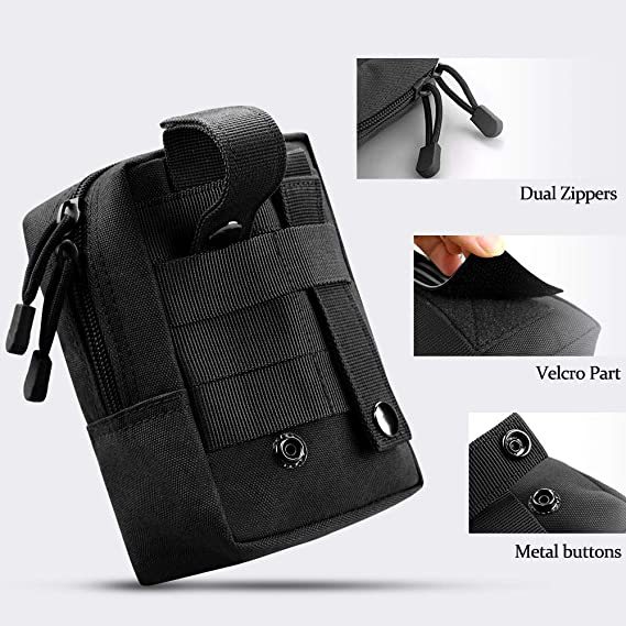 Molle Pouches, 2 Pack Tactical Waist Bag Water-Resistant EDC Small Pouch Bags with D-Ring Hooks