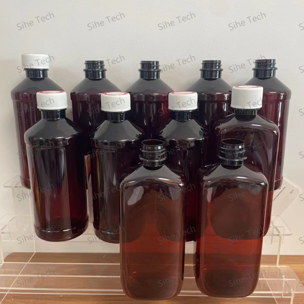 473ml Amber Pet Bow-Shaped Slimming Cough Syrup Square Bottle with Actavis Label