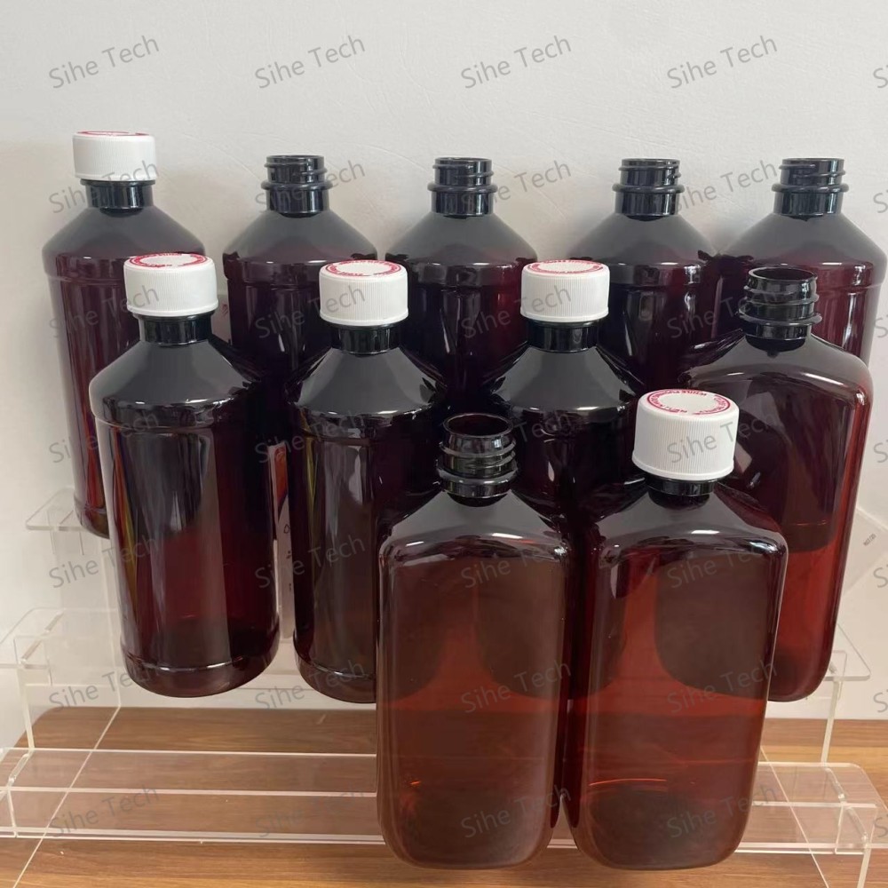 473ml 16oz Amber Square Plain 28/400 Screw Cap Seal Cough Syrup Bottle Akorn Label