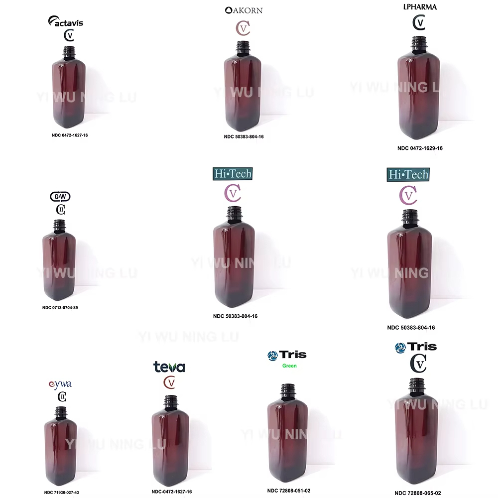 Cylinder Amber Plastic Bottle 16 oz for Liquid Cough Syrup 473ml with CRC Cap Teva Label