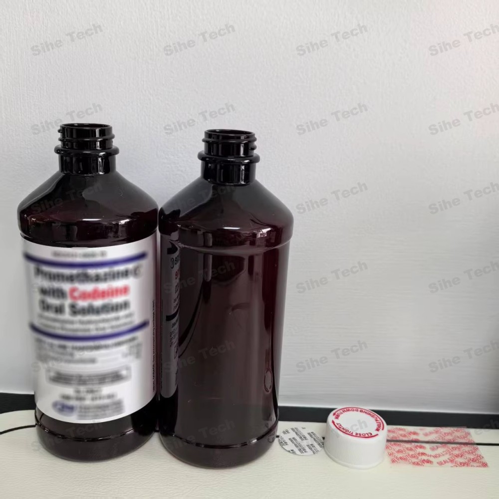 Fast Shipping 16 oz Oval Amber Liquid Cough Medicine 473ml Plastic Bottles with Red Writing CRC Caps PAI Label