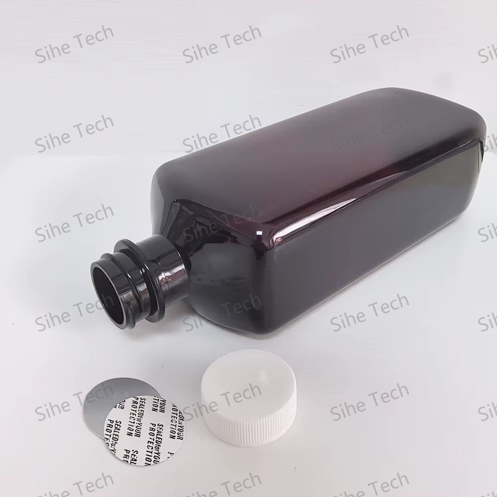 473ml 16oz Amber Square Plain 28/400 Screw Cap Seal Cough Syrup Bottle Akorn Label