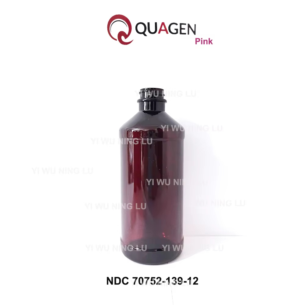 16 oz Oval Oblong Empty Amber Liquid Medicine Quagen Plastic Bottles with Red Writing CRC Caps and Foil Seal