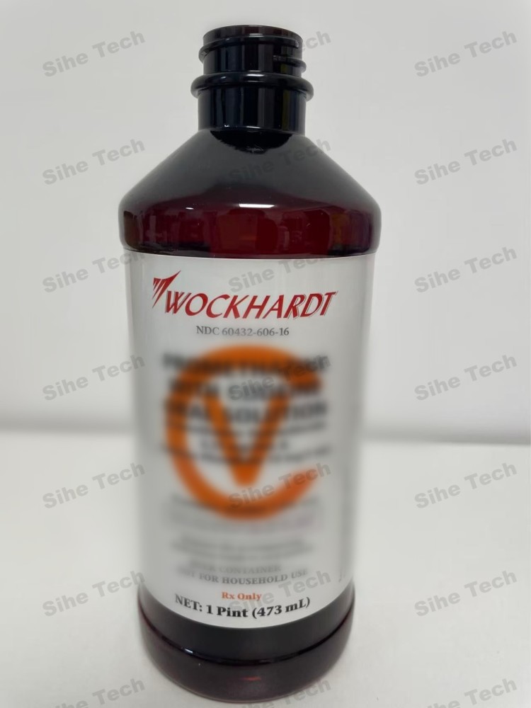 16 Oz Wockhardt Quagen Bottle Amber PET Contour Bottle With Label Sticker And Seal Strip