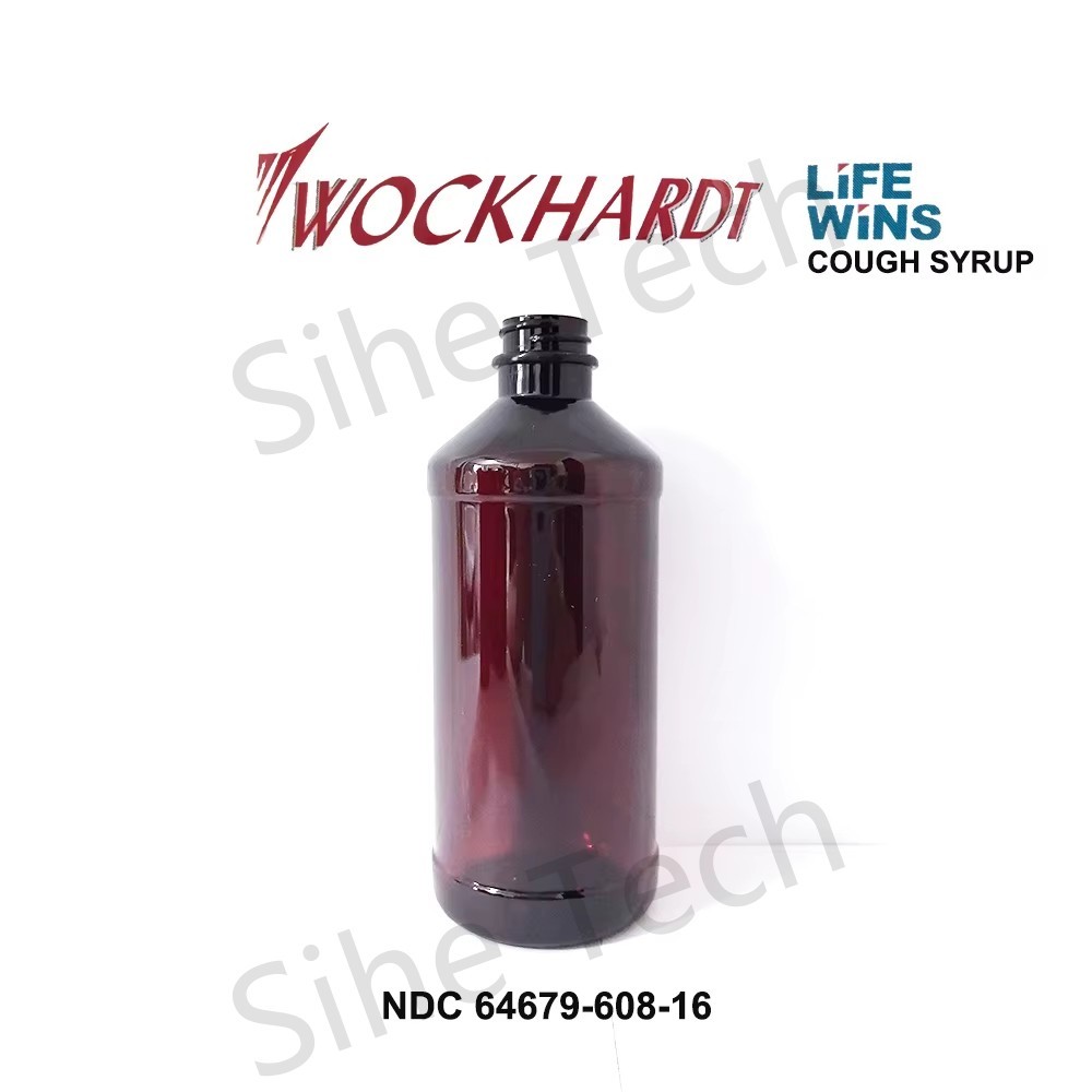 16 Oz Wockhardt Quagen Bottle Amber PET Contour Bottle With Label Sticker And Seal Strip