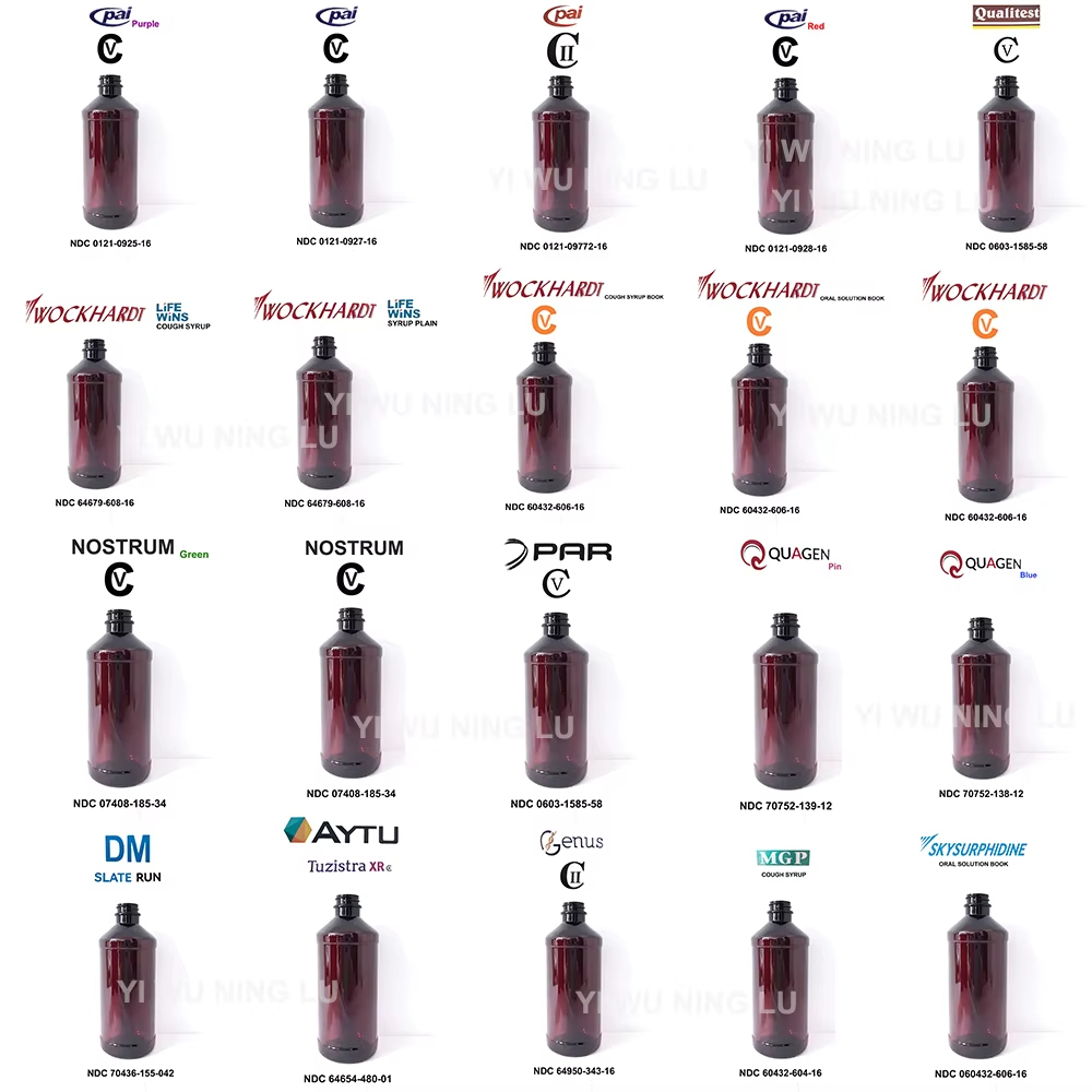 473ml 16oz Cough Syrup Pet Lean Arch Amber Qr Code Cap Plastic Bottle with PAR Labels And sealed for Your protection