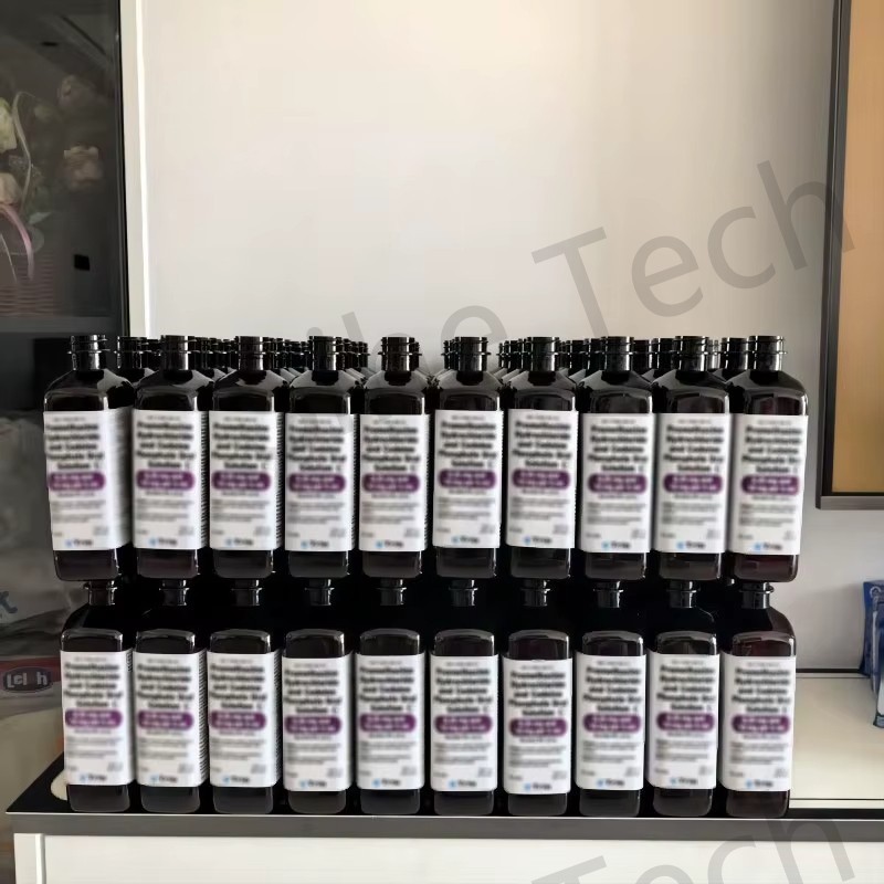 16 oz Oval Oblong Empty Amber Liquid Medicine Tuzistra Plastic Bottles with Red Writing CRC Caps and Foil Seal