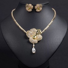 Flower Zircon Necklace Earrings Set